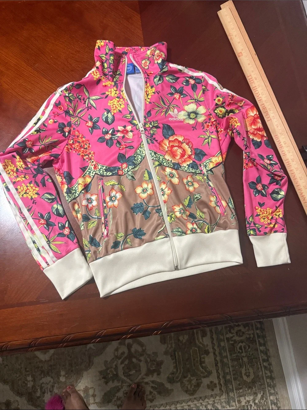 Farm rio x adidas Pink Floral Track Jacket with Tan Panels Sz S - Picture 5 of 14